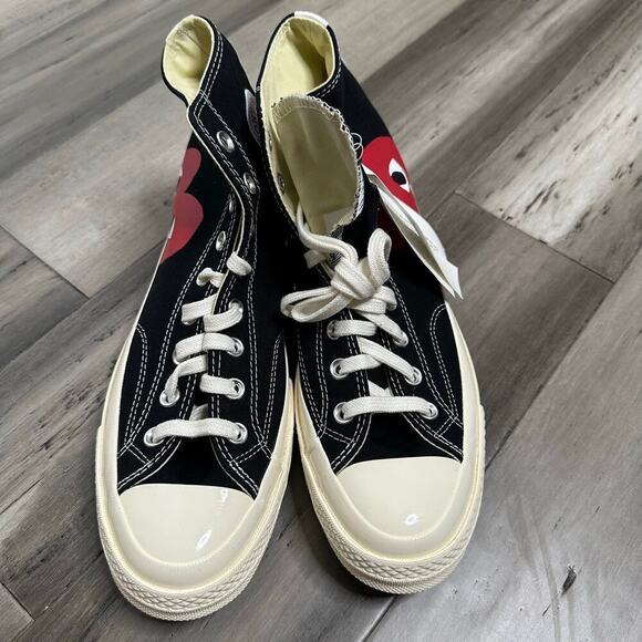 NWT Comme Des Garcons Converse Play High Top Sneakers Black Men's 9 Women's 11 - Picture 2 of 9